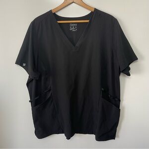 Hanes Black Short Sleeve V-Neck Scrub Shirt Womens 3X Medical Dental Workwear